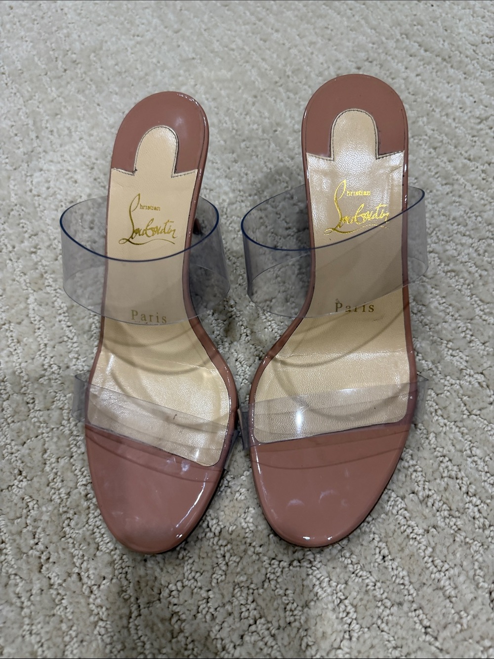 Christian Louboutin Blush Patent Leather & Clear PVC Slide Mules